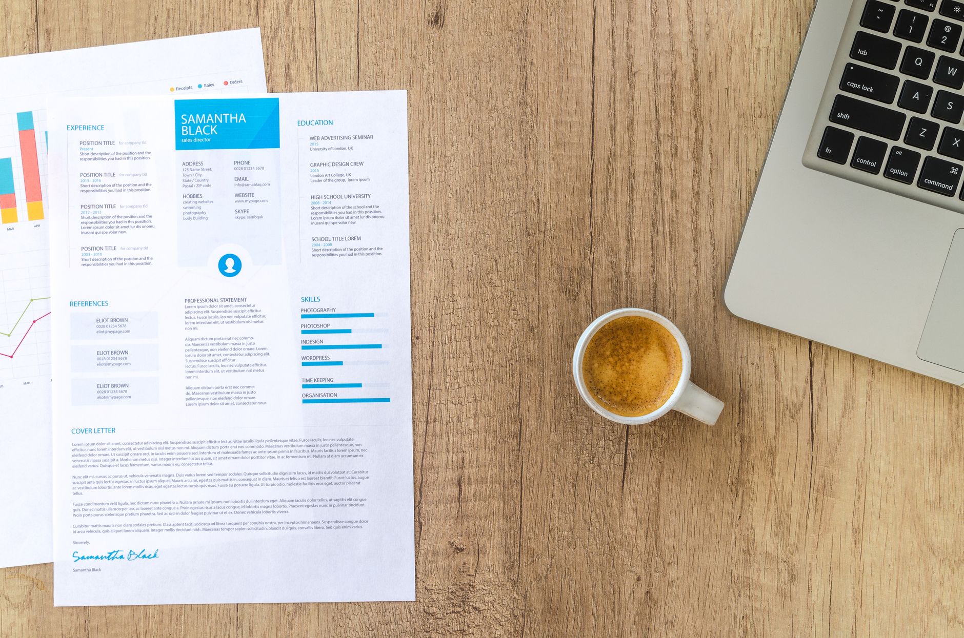person organizing resume documents on a laptop screen at a desk