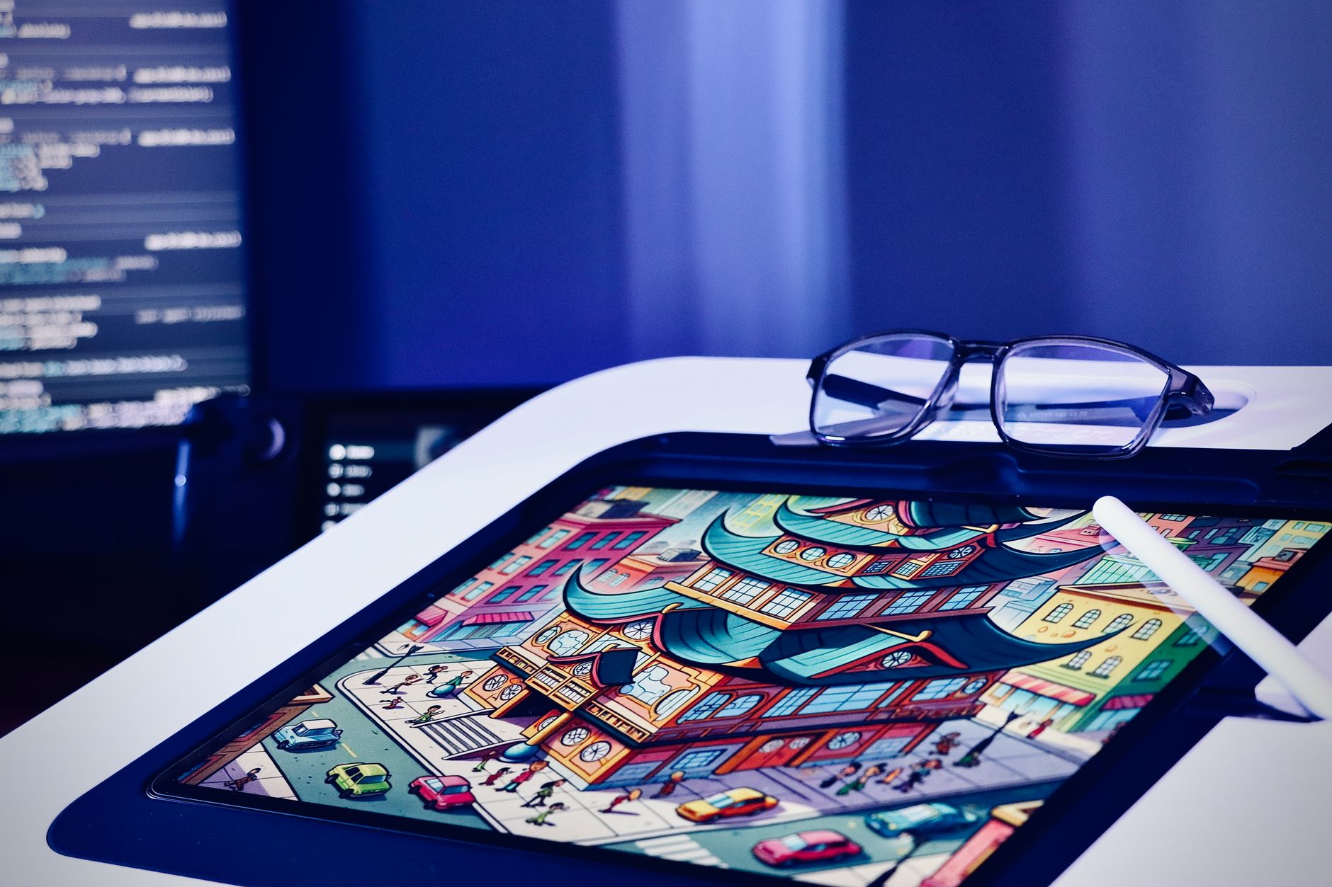 a designer creating digital artwork on a computer with an AI image generation tool open